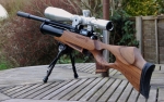 The Airwolf now with Daystate reflex silencer and Caldwell Bipod. 177 RWS Superfields fit the 10shot mag perfectly, as the waist on the pellet is grabbed by the O ring which actually pulls the pellet into the mag so it is underflush. They also shoot perfectly.Update August 2016 the reflex silencer was too noisy, it now has a Weirauch and makes no more noise than a cat's sneeze. It likes Daystate Li's now . Airwolf with Falcon background.jpg